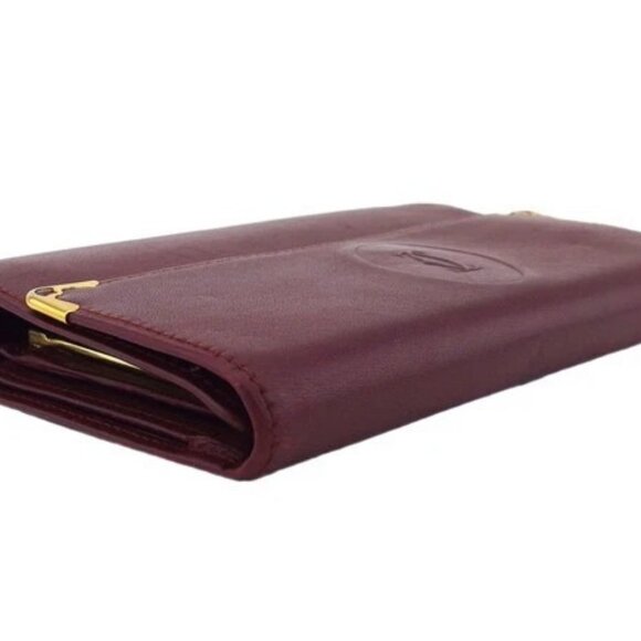 Cartier Trifold Wallet Bordeaux x Leather Authentic Used - Picture 8 of 13